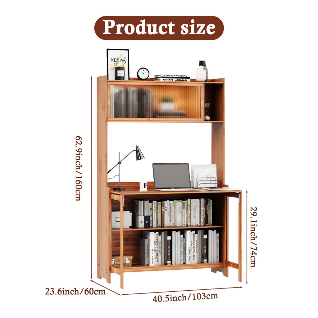 Compact Bamboo Computer Desk with Bookshelf and Flip-Top Storage – Ideal for Home Office, Bedroom, or Small Spaces
