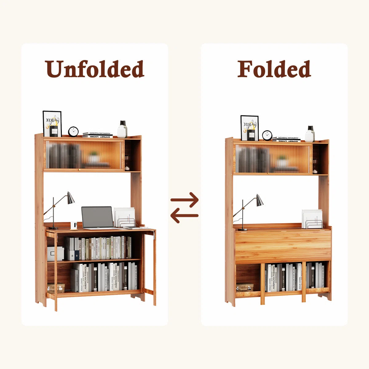 Compact Bamboo Computer Desk with Bookshelf and Flip-Top Storage – Ideal for Home Office, Bedroom, or Small Spaces