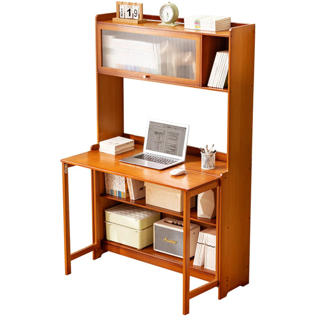 Compact Bamboo Computer Desk with Bookshelf and Flip-Top Storage – Ideal for Home Office, Bedroom, or Small Spaces