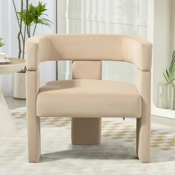 Finnhomy Modern Velvet Barrel Dining Chairs, Open Back Dining Chair in Anthracite – Fabric Upholstered Modern Accent Chair with 3-Leg Design.Set of 1