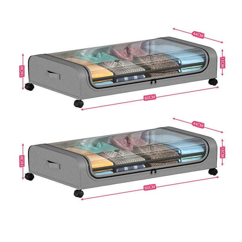 Under Bed Storage With Wheels, 2-Pack Metal Under-Bed Shoe Organizers, Storage Containers with Wheels for Clothes, Toys, Blankets, Shoes, and Bedding in Bedroom（2 Pack）