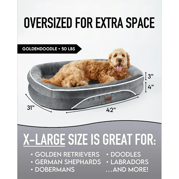 Ophanie 22" and 42" Orthopedic Dog Bed for Small and Large Dogs – Sofa-Style with Plush Washable Cover, 4-Sided Bolsters & Non-Slip Base