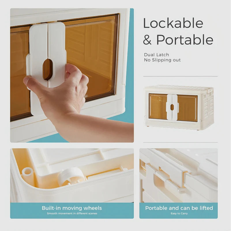 3-Tier Stackable Plastic Storage Bins With Lids Foldable Storage Boxes With Doors &amp; Wheels 80QT/ 76L