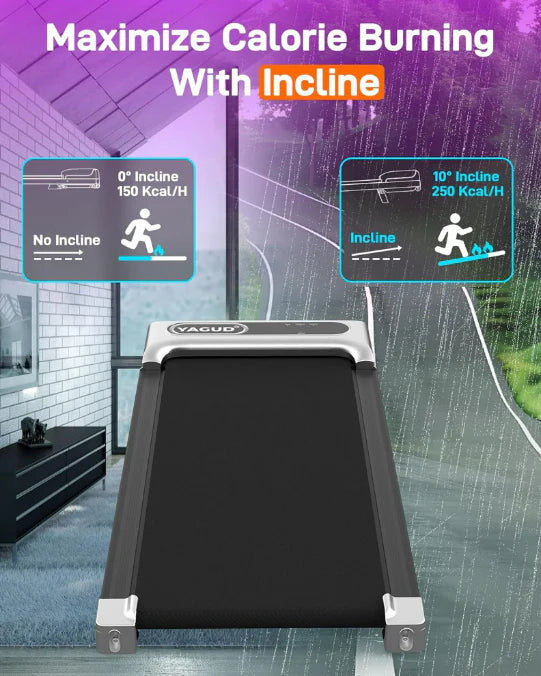 Yagud Walking Pad Under Desk Treadmill with Incline, Portable Small Treadmills for Home with Remote Control, Walking Pad Treadmill with Manual Incline, LED Display, 265LBS Weight Capacity