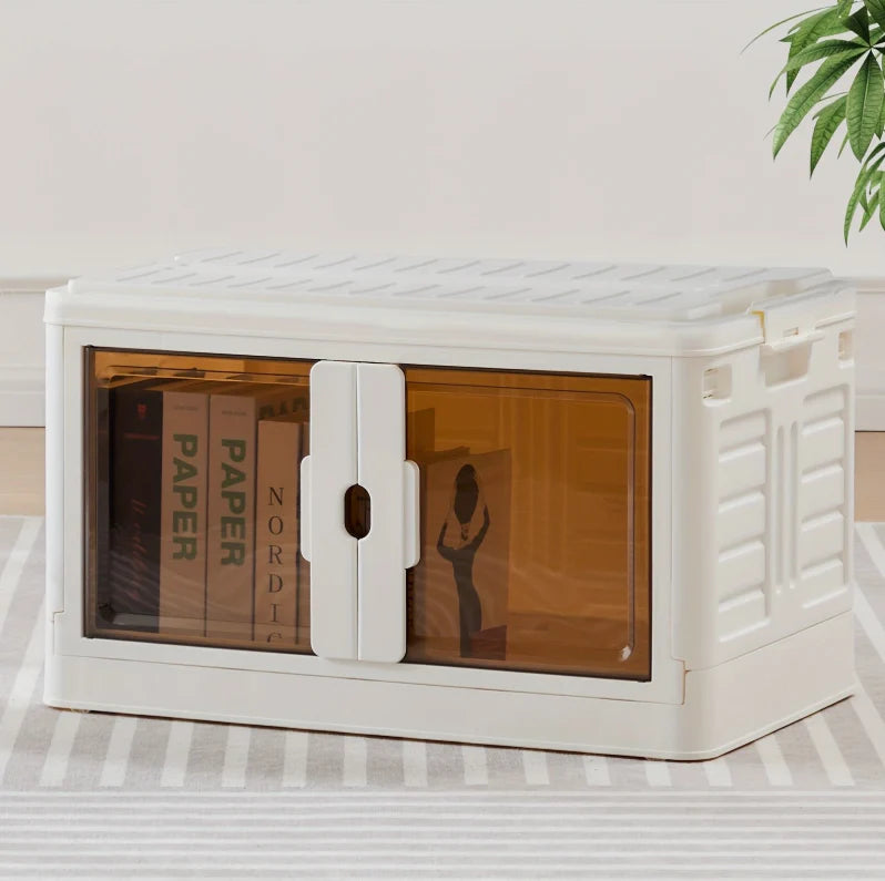 3-Tier Stackable Plastic Storage Bins With Lids Foldable Storage Boxes With Doors &amp; Wheels 80QT/ 76L